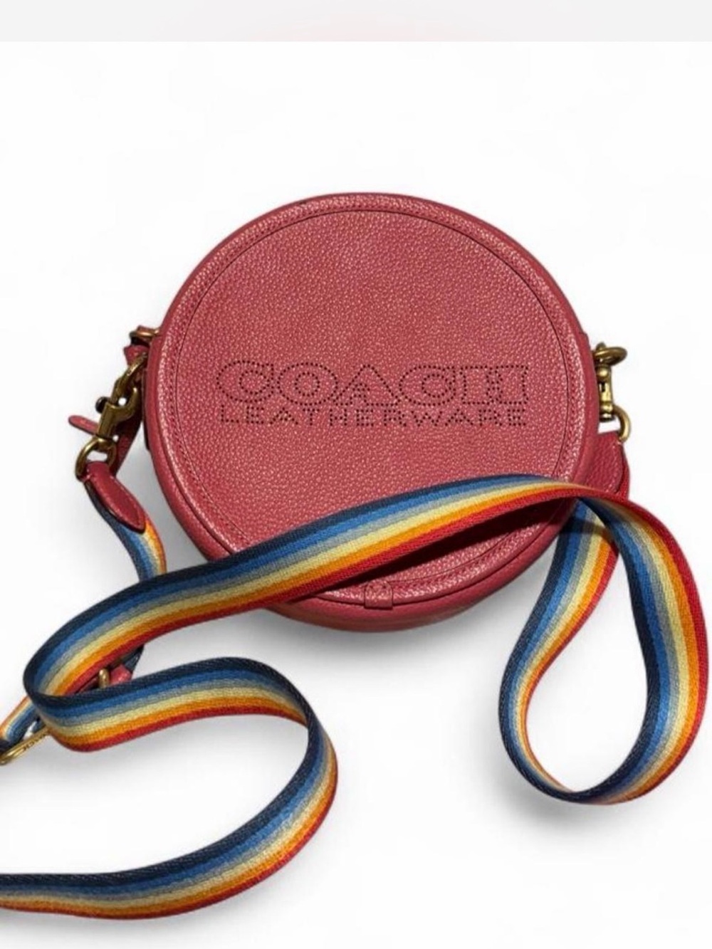 Coach Kia Circle Crossbody Bag in Pink Pebbled Leather